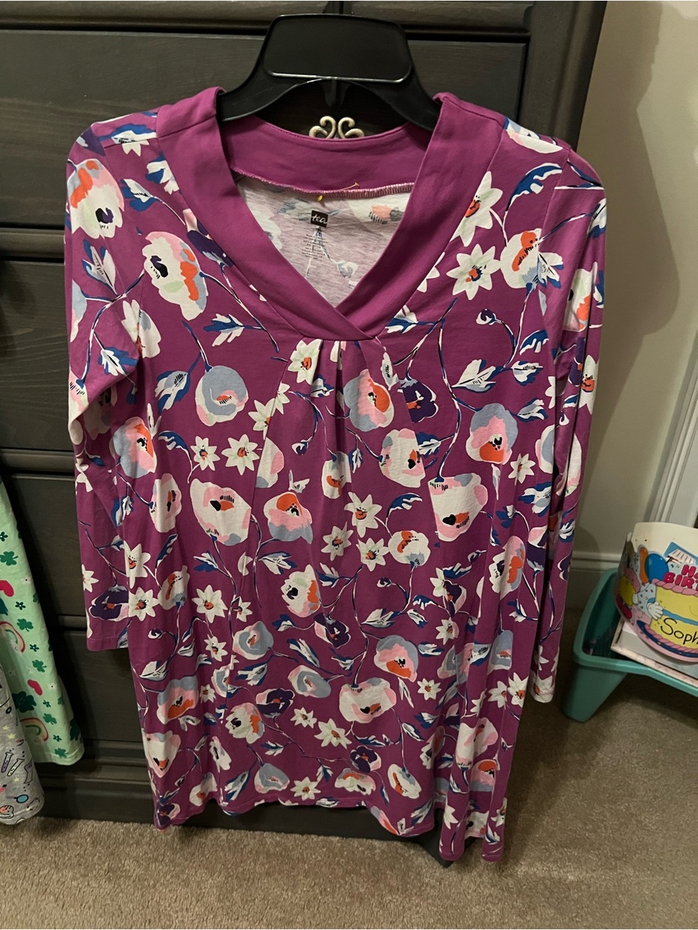 Tea Collection Girls 16 Riko Trapeze Dress Swedish Flowers in Purple